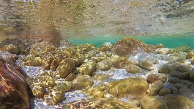 Underwater scene - Soča river, slow motion, UHD