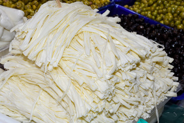 Turkish cheese: full-fat beyaz peynir,yellow kaşar peynir, cecil, topi, burgu peynir, bazaar