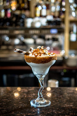 Hot chocolate drink with sweet cream and ice cream