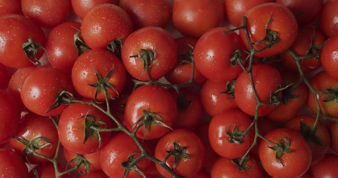drops of water flow down on fresh tomatoes