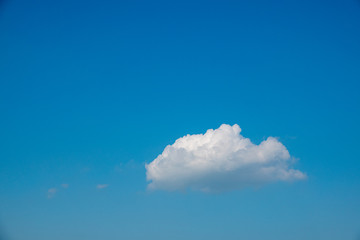 on  blue sky is a single white lamb cloud