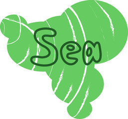 Sea label banner with ornament background and text. Blue cloud texture sticker .Vector stock.