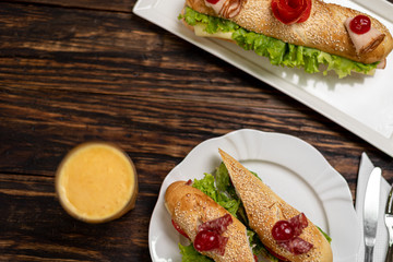 Sandwich on rustic wooden background