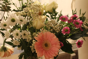 A bouquet of different colorful flowers.