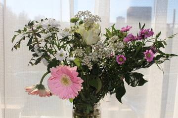 A bouquet of different colorful flowers.