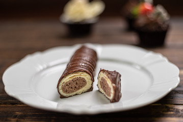 Traditional Italian dessert cannoli, selective focus.