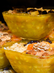 Zerde is a Turkish dessert, a sort of sweet pudding from rice that is colored yellow with saffron.