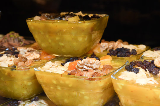 Zerde is a Turkish dessert, a sort of sweet pudding from rice that is colored yellow with saffron.