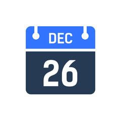 Calendar Date Icon - December 26 Vector Graphic