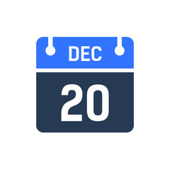 Calendar Date Icon - December 20 Vector Graphic