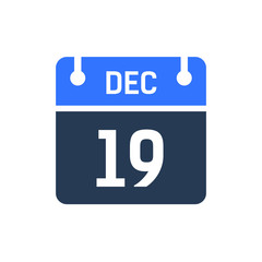 Calendar Date Icon - December 19 Vector Graphic