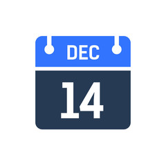 Calendar Date Icon - December 14 Vector Graphic