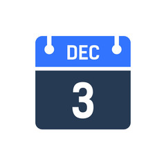 Calendar Date Icon - December 3 Vector Graphic