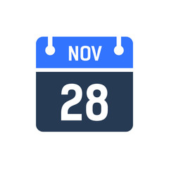 Calendar Date Icon - November 28 Vector Graphic