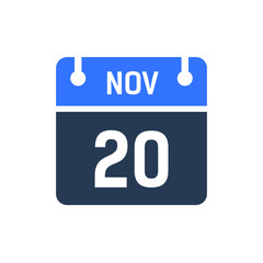 Calendar Date Icon - November 20 Vector Graphic