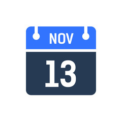 Calendar Date Icon - November 13 Vector Graphic
