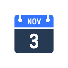 Calendar Date Icon - November 3 Vector Graphic