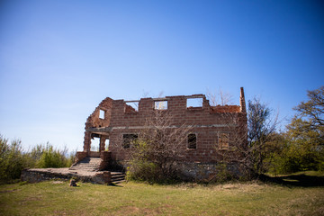 Fototapeta na wymiar Old ruined abandoned building on top of hill near the Kragujevac in Serbia