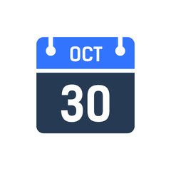 Calendar Date Icon - October 30 Vector Graphic