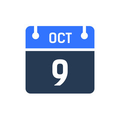 Calendar Date Icon - October 9 Vector Graphic