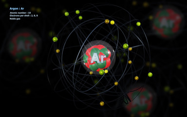 Atom of Argon with detailed Core and its 18 Electrons with Atoms