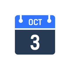 Calendar Date Icon - October 3 Vector Graphic