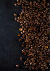 coffee beans on burlap background