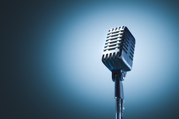 vintage microphone on a gray background. 3D rendering