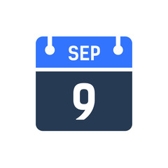 Calendar Date Icon - September 9 Vector Graphic