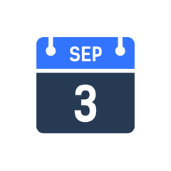 Calendar Date Icon - September 3 Vector Graphic