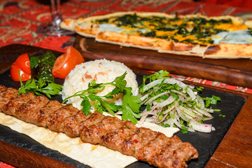 spinach and egg pide, pita flat bread and puff hot lavash or lavas homebaked specialty