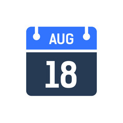 Calendar Date Icon - August 18 Vector Graphic