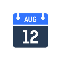 Fototapeta premium Calendar Date Icon - August 12 Vector Graphic