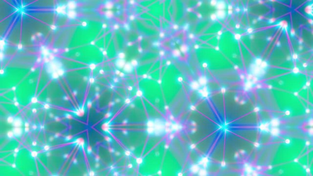 Kaleidoscope of particles. Glow of particles. 4K motion graphics.