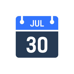 Calendar Date Icon - July 30 Vector Graphic