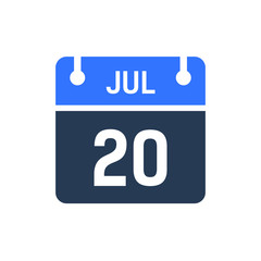 Calendar Date Icon - July 20 Vector Graphic