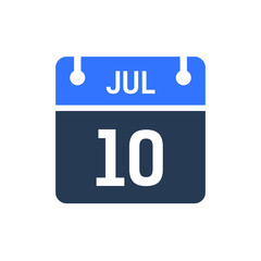 Calendar Date Icon - July 10 Vector Graphic