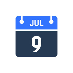 Calendar Date Icon - July 9 Vector Graphic