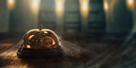 3D rendering of a concierge hotel bell with cobwebs