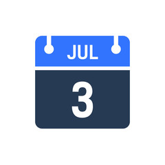 Calendar Date Icon - July 3 Vector Graphic