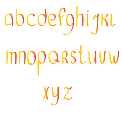 Handwritten English alphabet in yellow-orange tones.