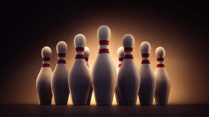 3D illustration of bowling pins in a high contrast image
