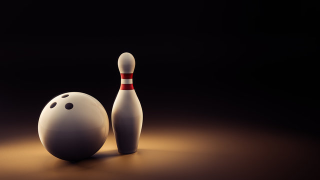 3D illustration of bowling pin with ball in a high contrast image