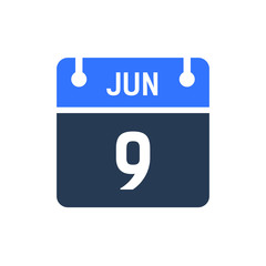 Calendar Date Icon - June 9 Vector Graphic