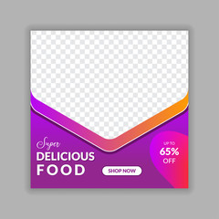 Naklejka premium Super Delicious Food social media Instagram post template. Social media posts banner for food.