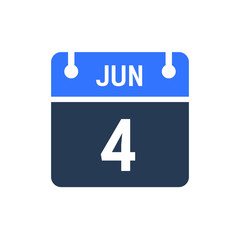 Calendar Date Icon - June 4 Vector Graphic