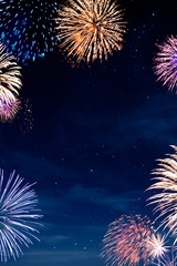 night sky with fireworks , new years background.