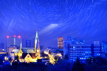 Panorama of the city of Łódź, Poland- Startrails.