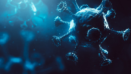 High contrast image of a virus under a microscope. 3D Illustration/Rendering