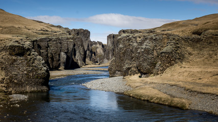 Fototapeta na wymiar The dramatic Fjaðrárgljúfur canyon in South Iceland. A truly unique canyon.